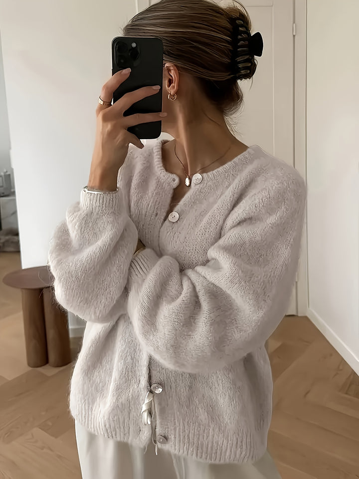 Emily | Women's Knit Crew Neck Long Sleeve Casual Cardigan
