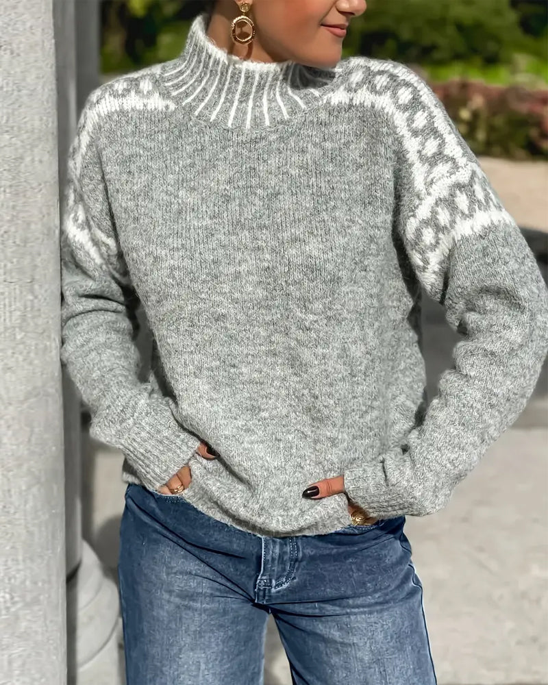 Wrenley | Women's Fair Isle Yoke Mock Neck Knit Sweater