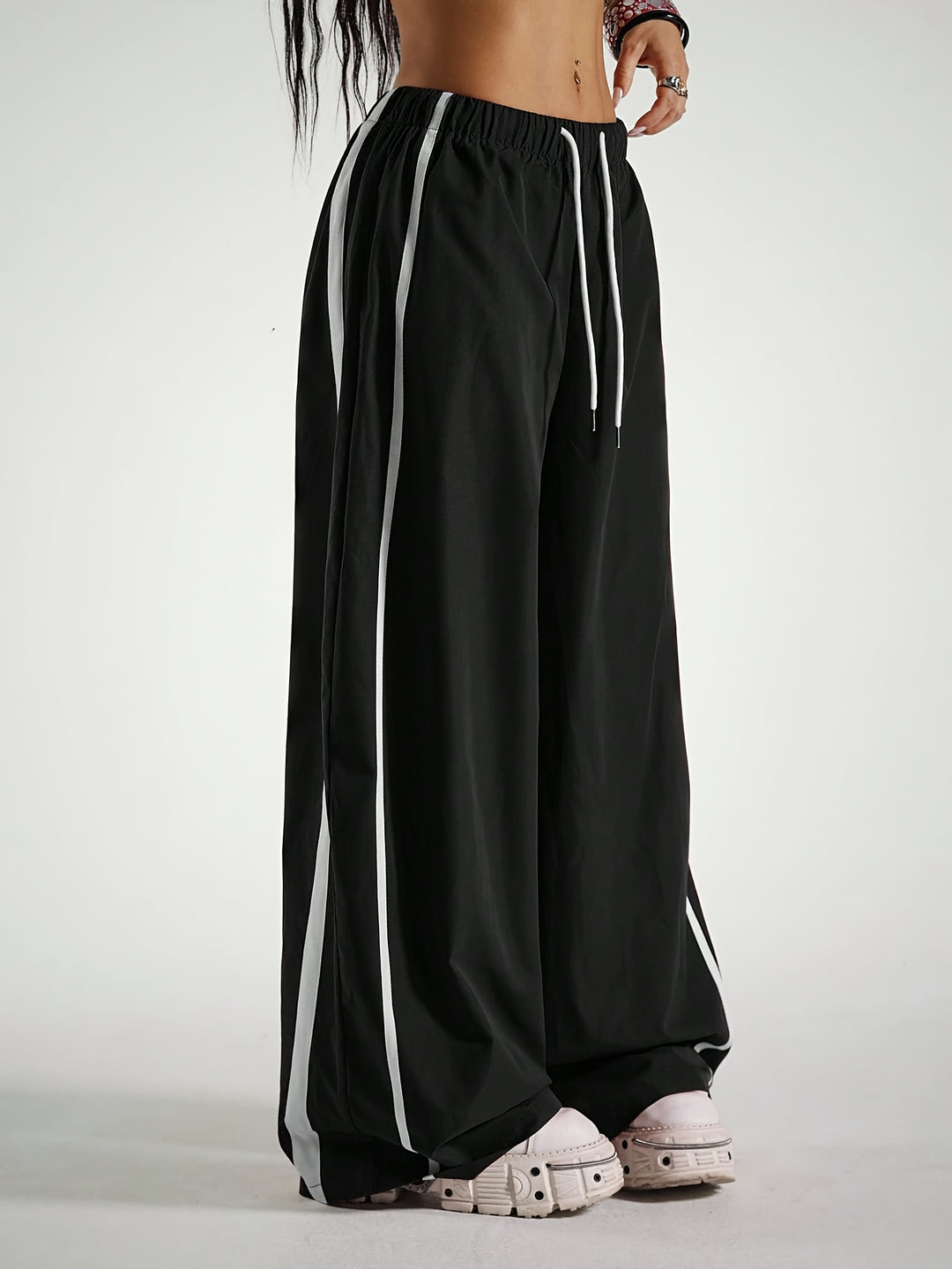 Stylish Red Pants for Women with Drawstring Plus Size Flowy Casual Style