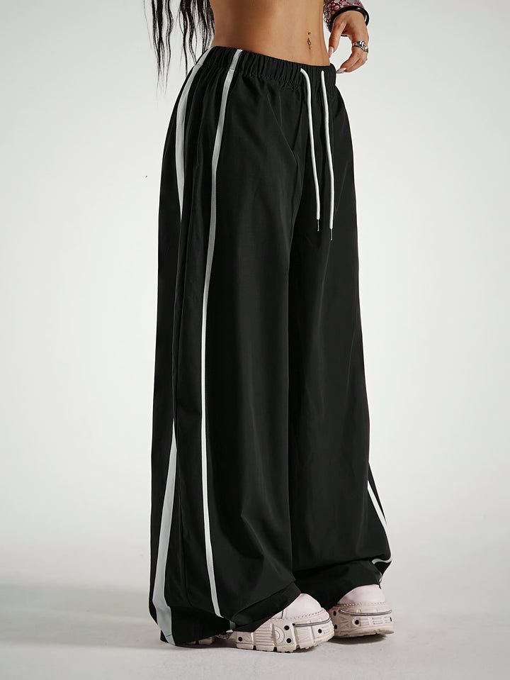 Stylish Red Pants for Women with Drawstring Plus Size Flowy Casual Style