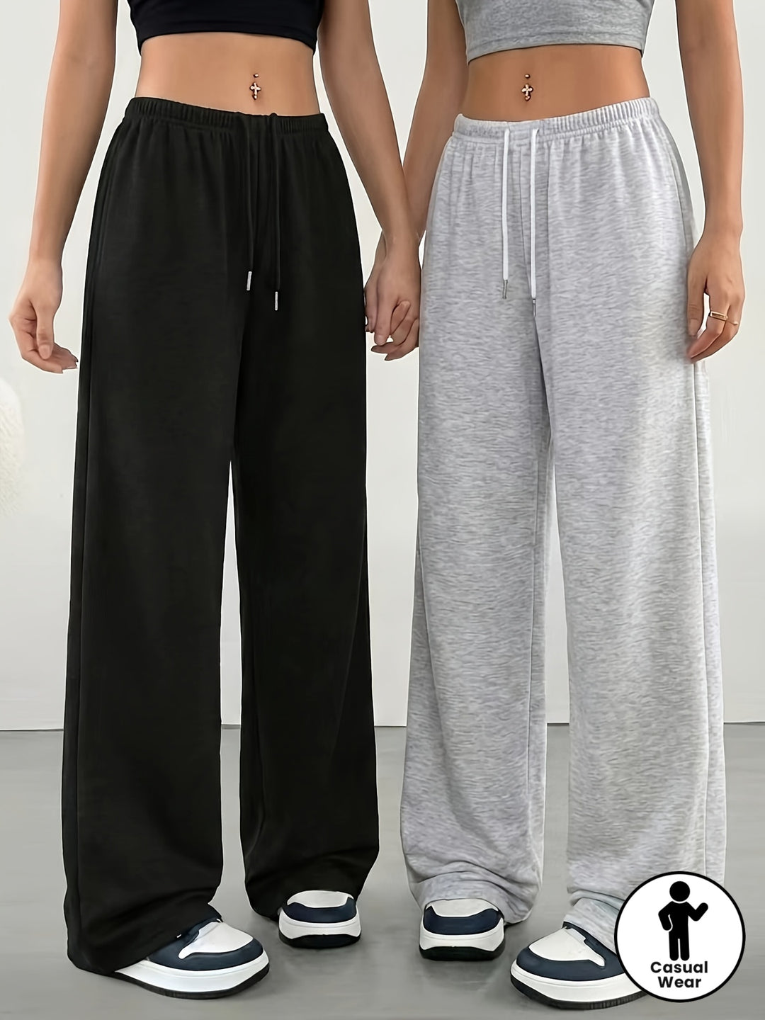 Stylish Black Knit Wide Leg Pants for Women with Flowy Casual Style