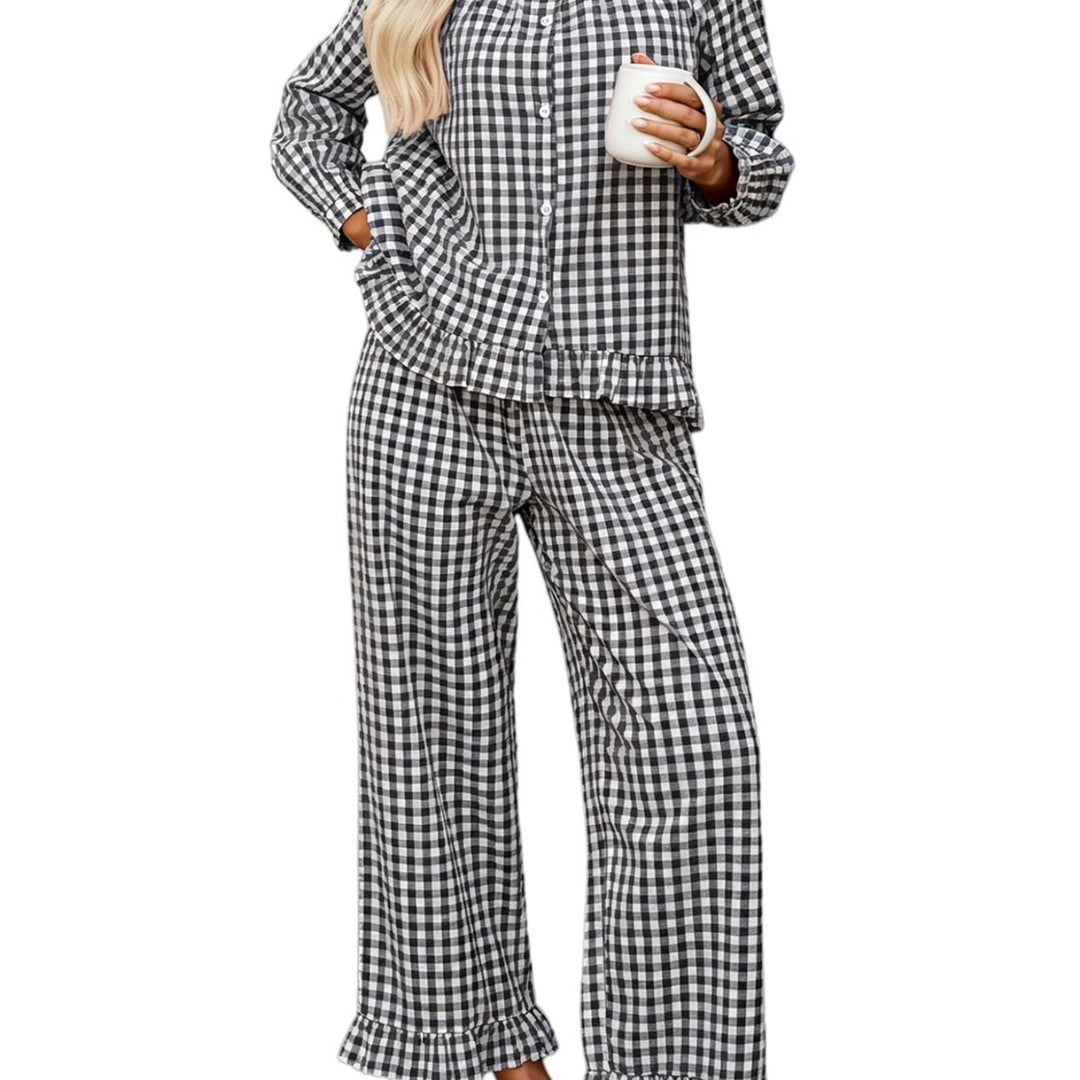 Amara | Women's Gingham Button Front Casual Pajama Set