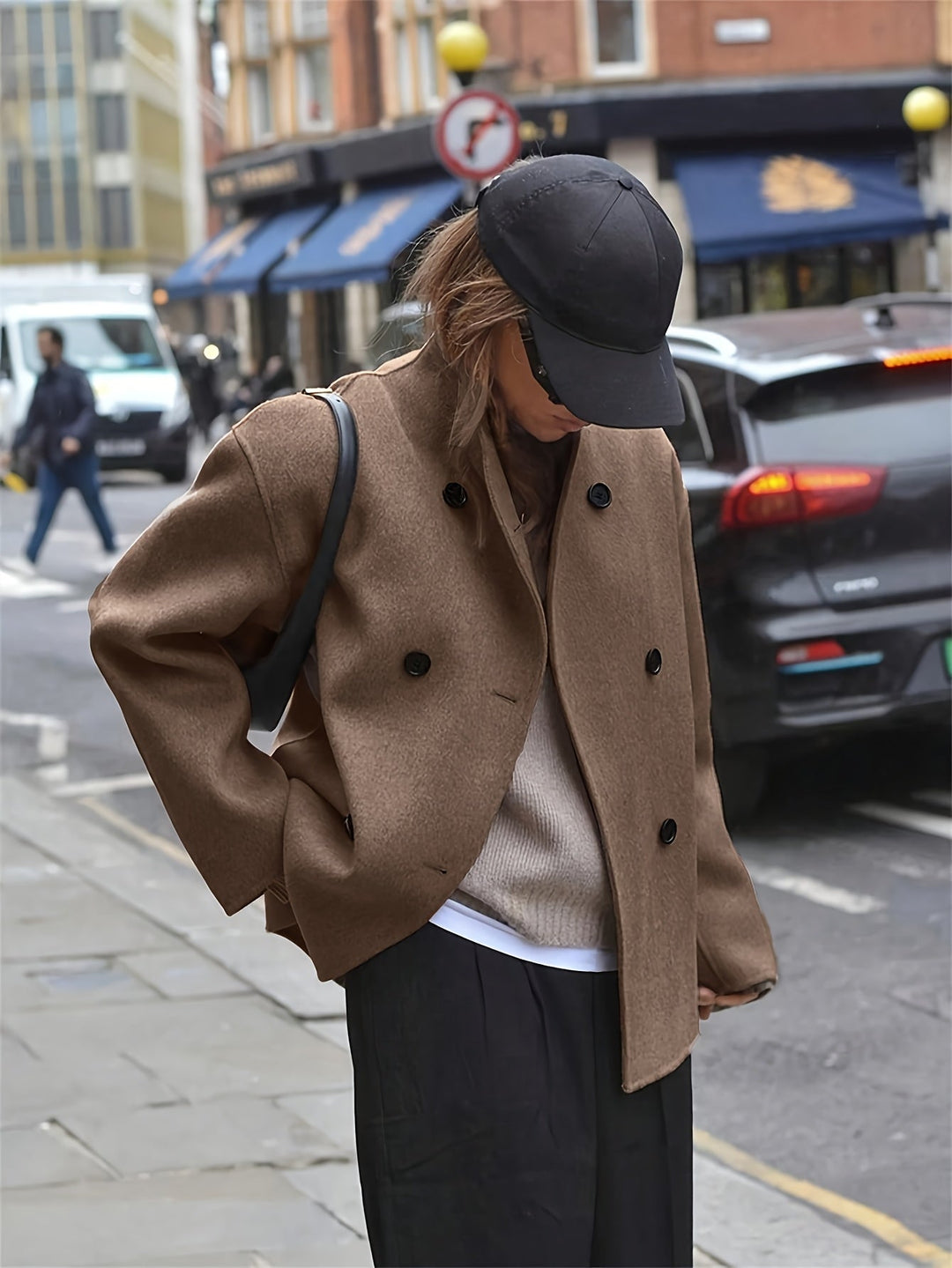 Austreberta | Women Stand Collar Oversized Pea Coat