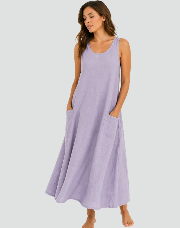 Elegant Linen Bridesmaid Dress for Women with Plus Size Flowy Wedding Style