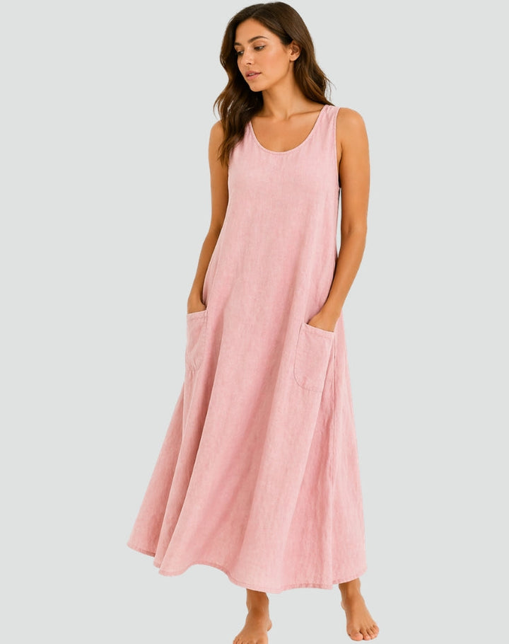Elegant Linen Bridesmaid Dress for Women with Plus Size Flowy Wedding Style