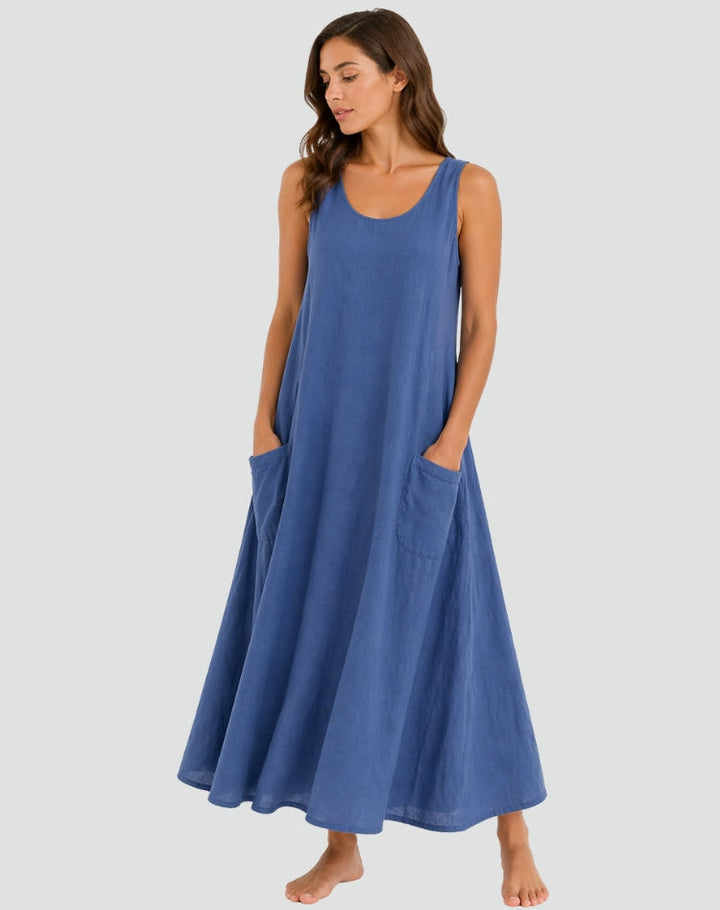 Elegant Linen Bridesmaid Dress for Women with Plus Size Flowy Wedding Style
