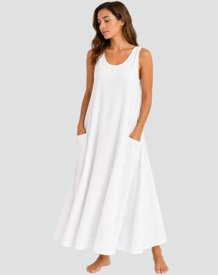 Elegant Linen Bridesmaid Dress for Women with Plus Size Flowy Wedding Style