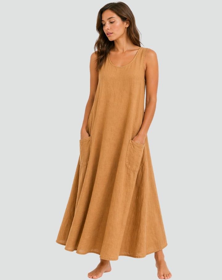 Elegant Linen Bridesmaid Dress for Women with Plus Size Flowy Wedding Style
