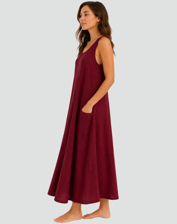 Elegant Linen Bridesmaid Dress for Women with Plus Size Flowy Wedding Style