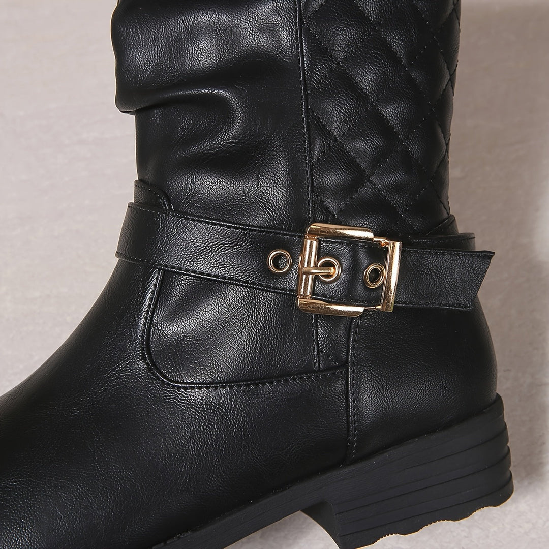 Brigitte | Women Mid Calf Buckle Black Boots