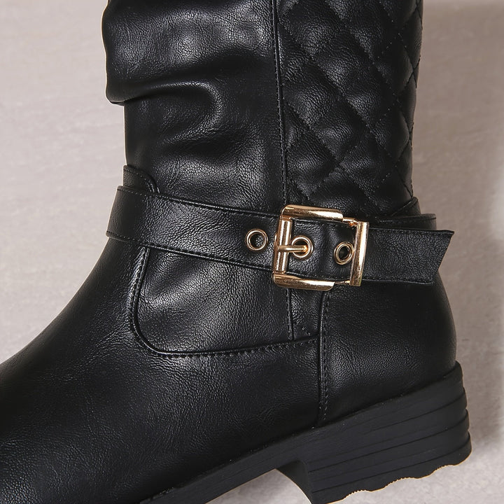 Brigitte | Women Mid Calf Buckle Black Boots