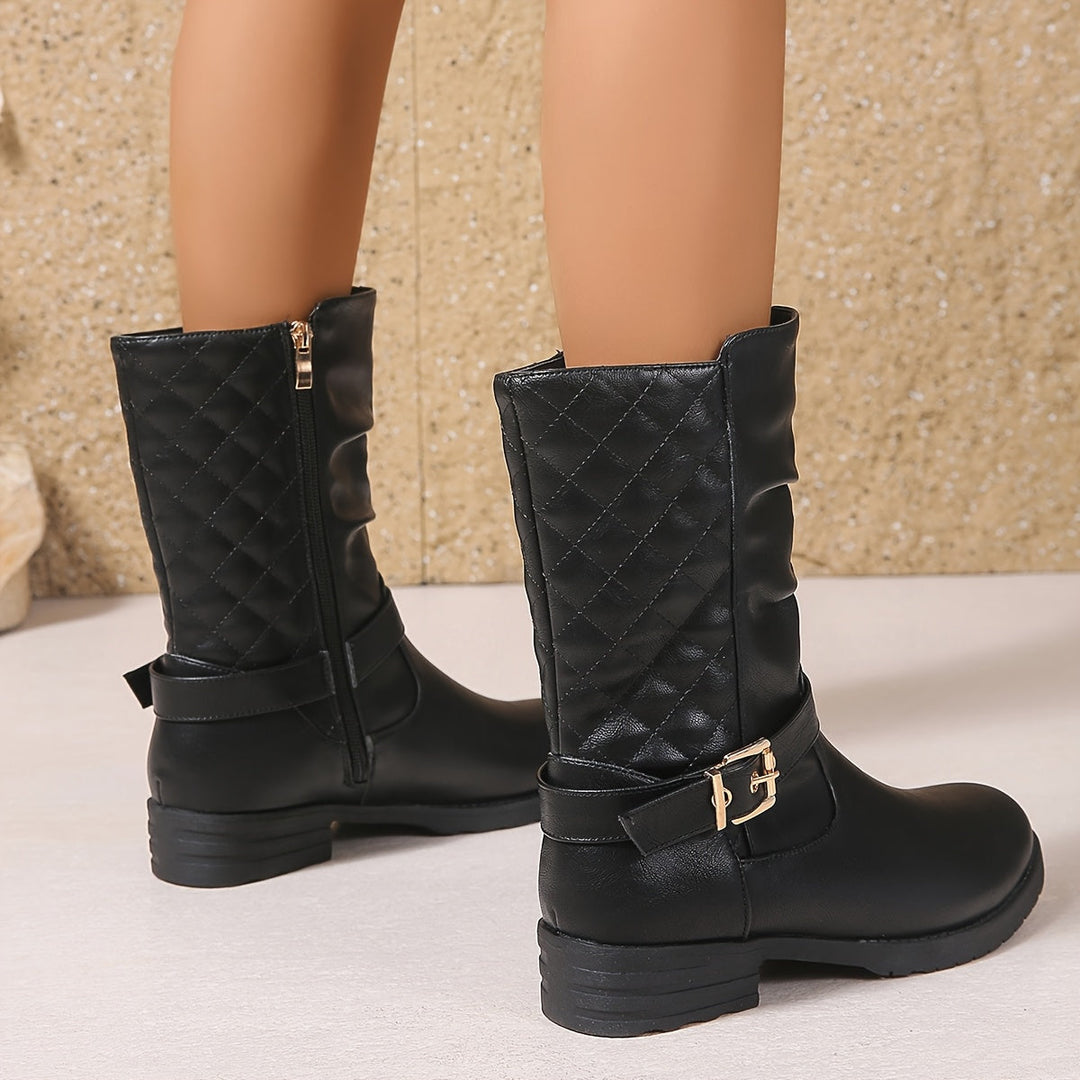 Brigitte | Women Mid Calf Buckle Black Boots