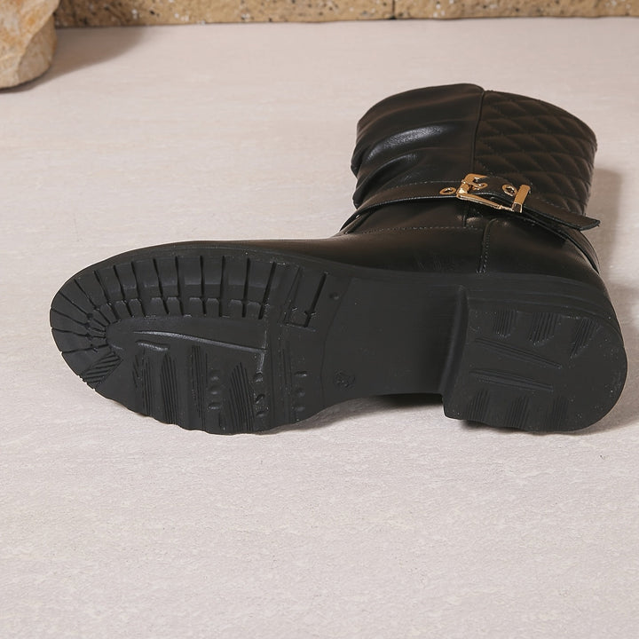 Brigitte | Women Mid Calf Buckle Black Boots