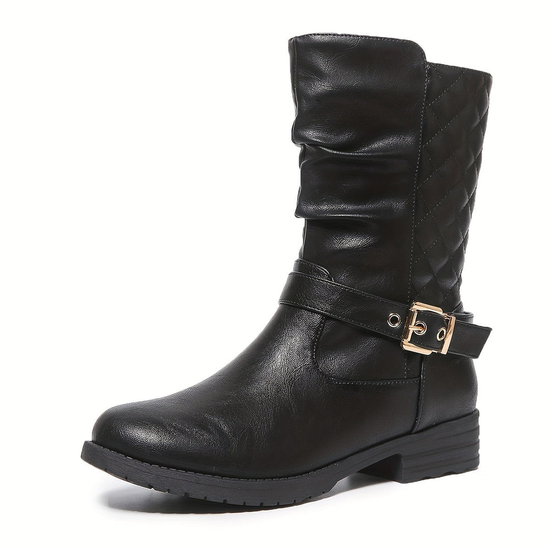 Brigitte | Women Mid Calf Buckle Black Boots