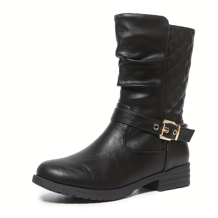 Brigitte | Women Mid Calf Buckle Black Boots