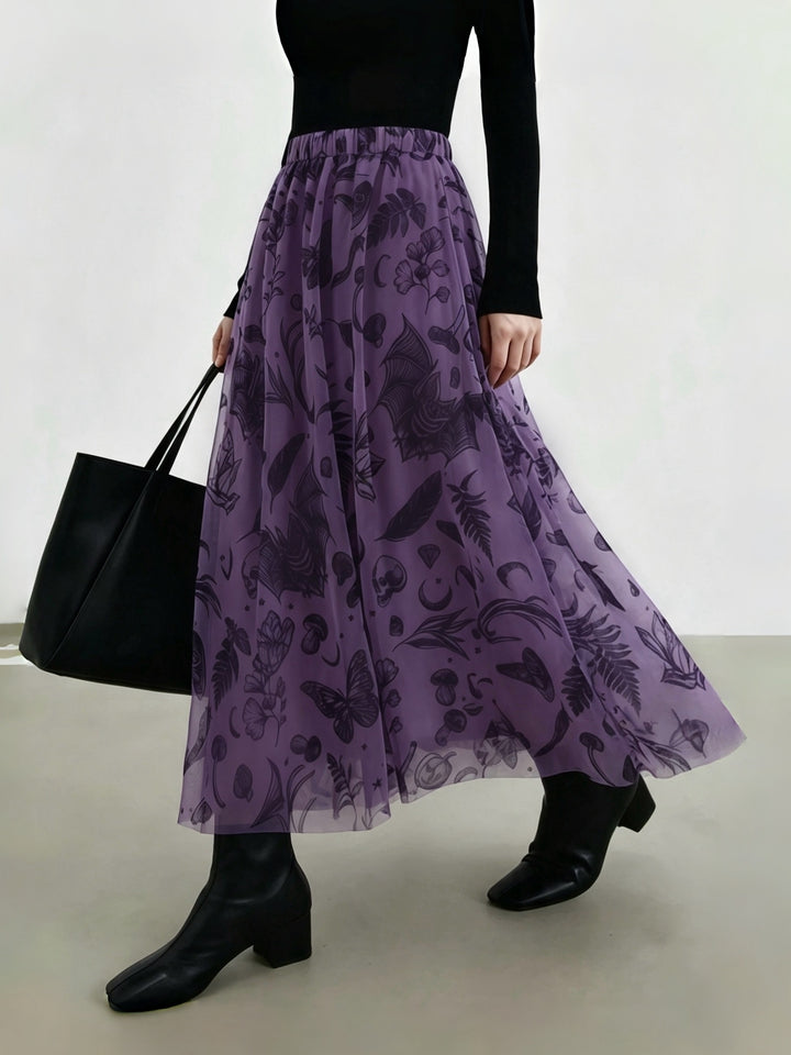 Saffron | Women's Plus Size Halloween Mesh Skull Print Dress
