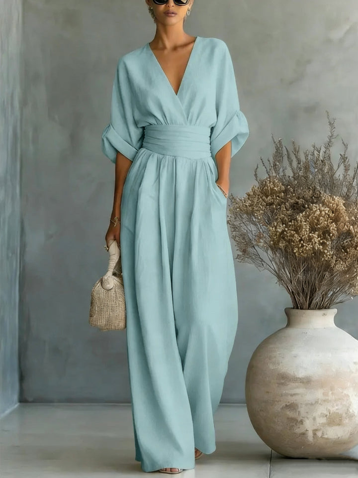 Tallulah | Women Wide Leg V Neck Linen Jumpsuit