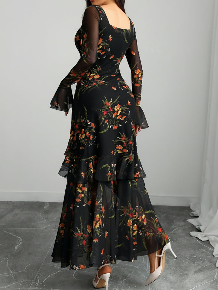 Elegant Black Floral Knit Plus Size Mother of the Bride Dress for Women with Sweetheart Neckline Long Sleeve Wedding Style