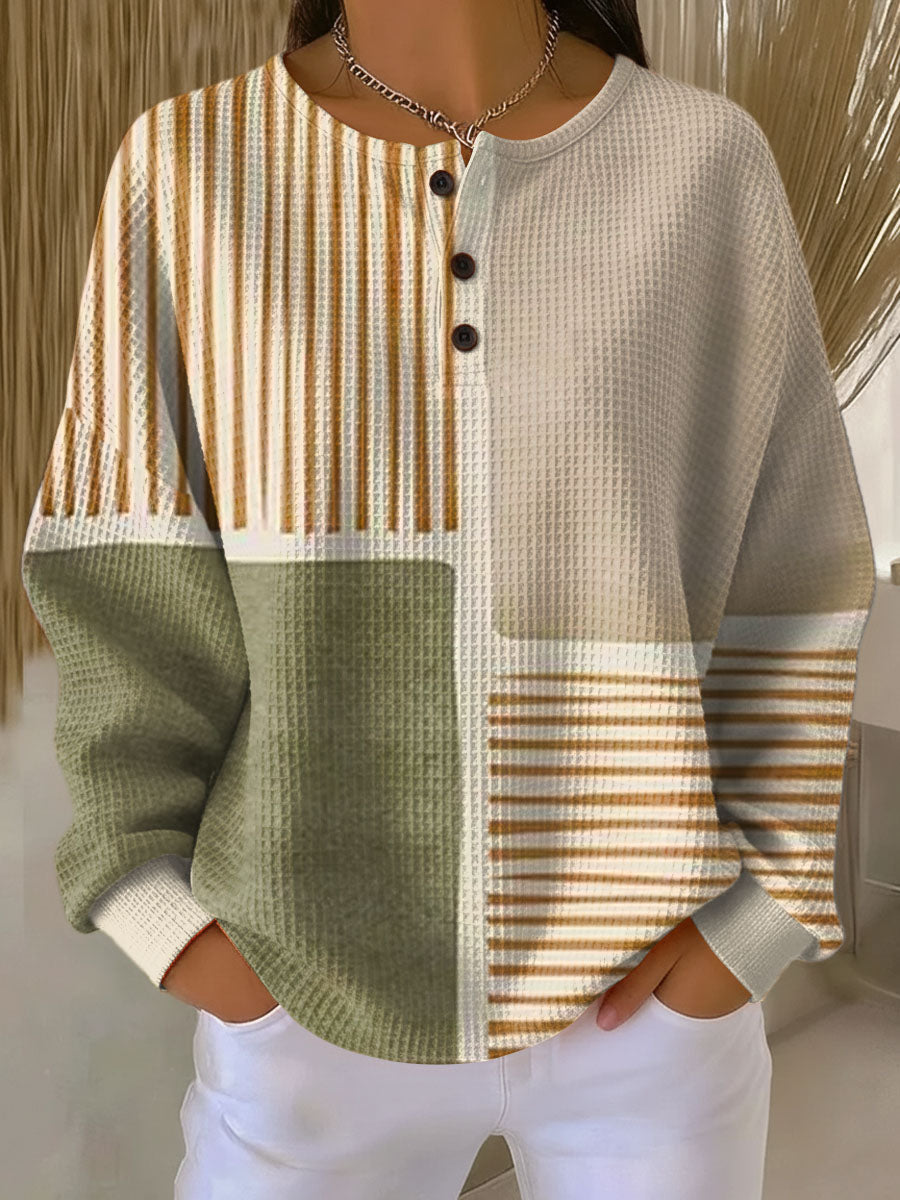 Radegund | Women Colorblock Waffle Henley Sweater