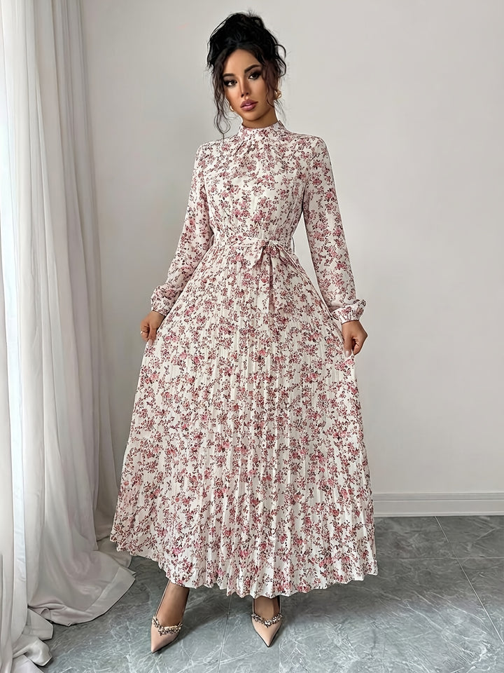 Elegant Floral Long Sleeve Midi Dress for Women with Collared Casual Style