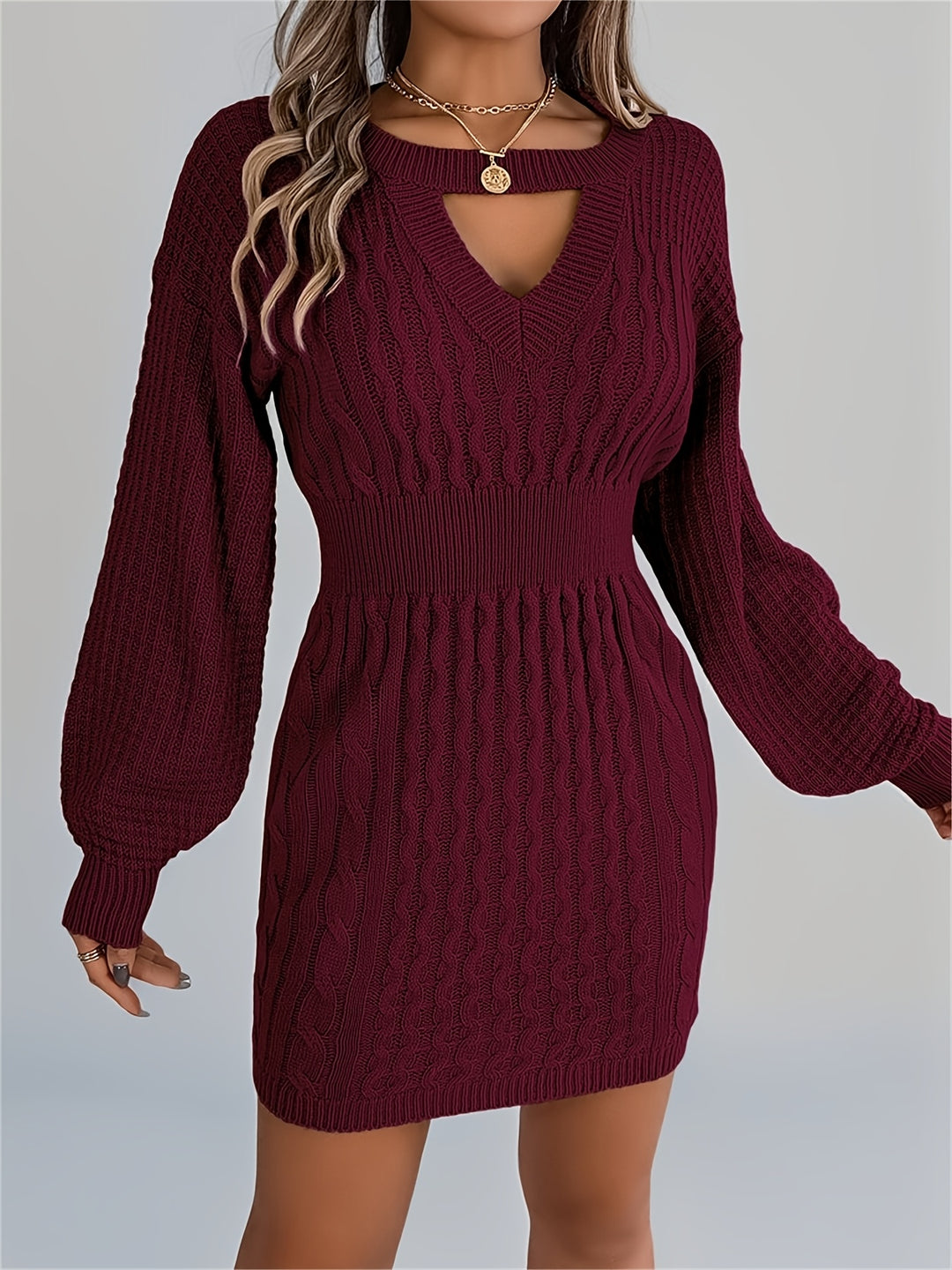 Catherine | Women's Knit Crew Neck Long Sleeve Evening Gown