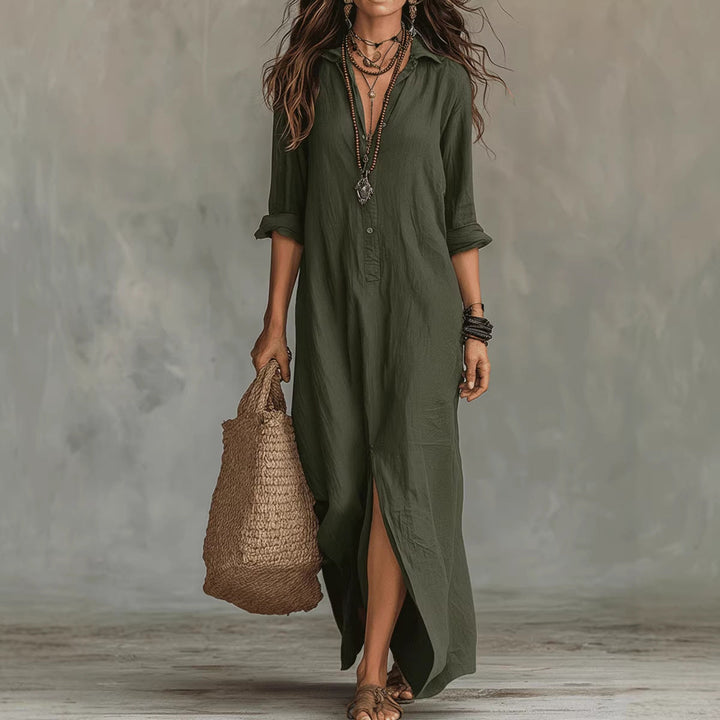 Dinah | Women's Collar Button Front Slit Floral Dress