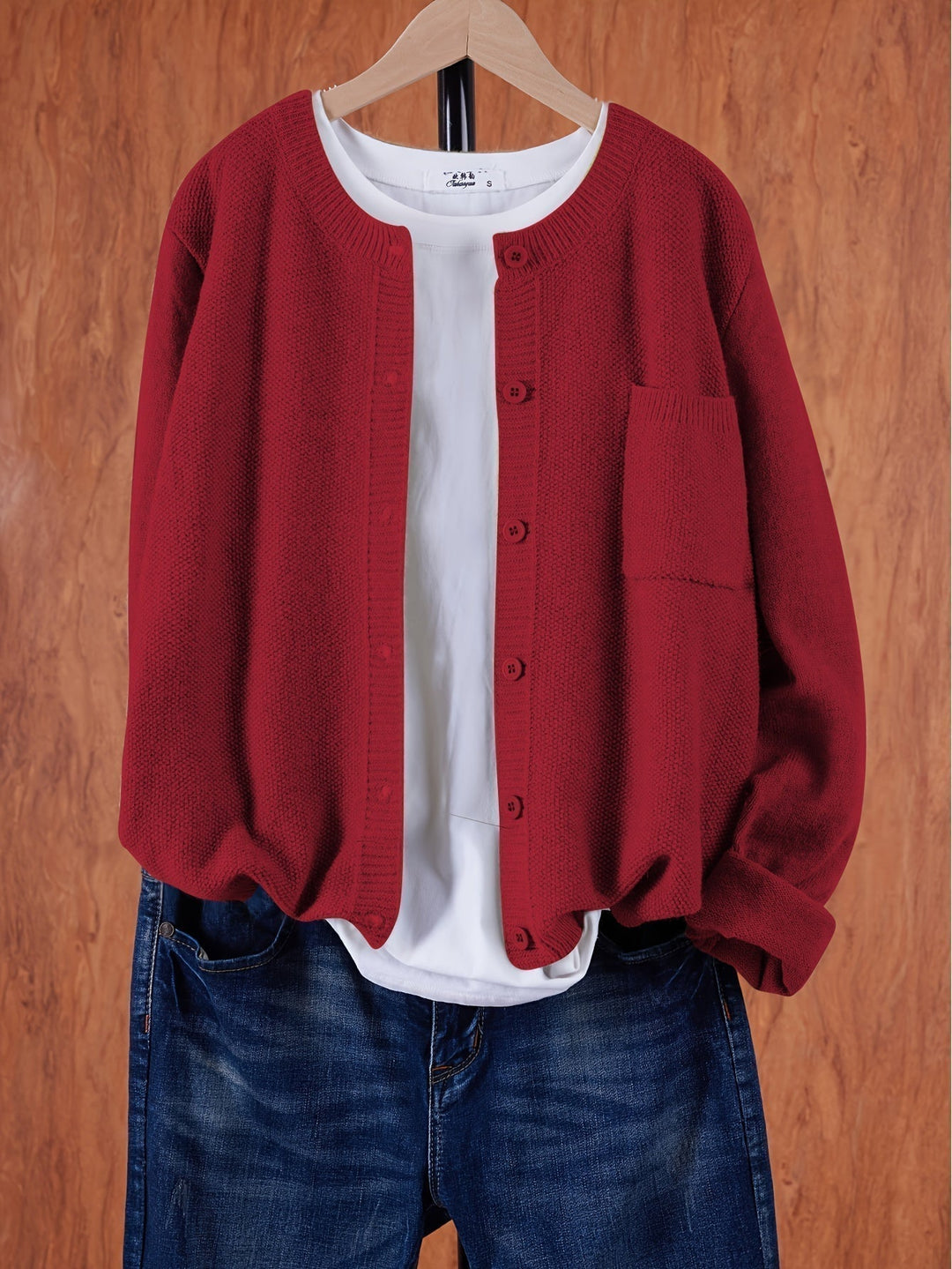 Stylish Cardigan Sweater for Women with Crew Neck Pockets Plus Size Casual Style