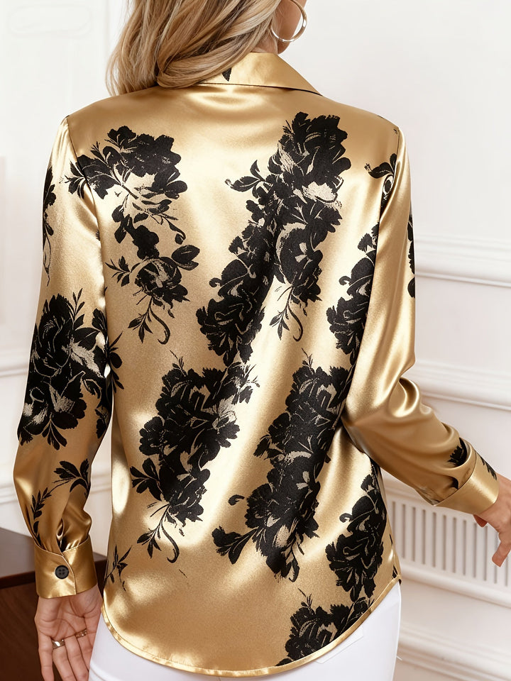Aelfthryth | Women Floral Satin Button Down Blouse