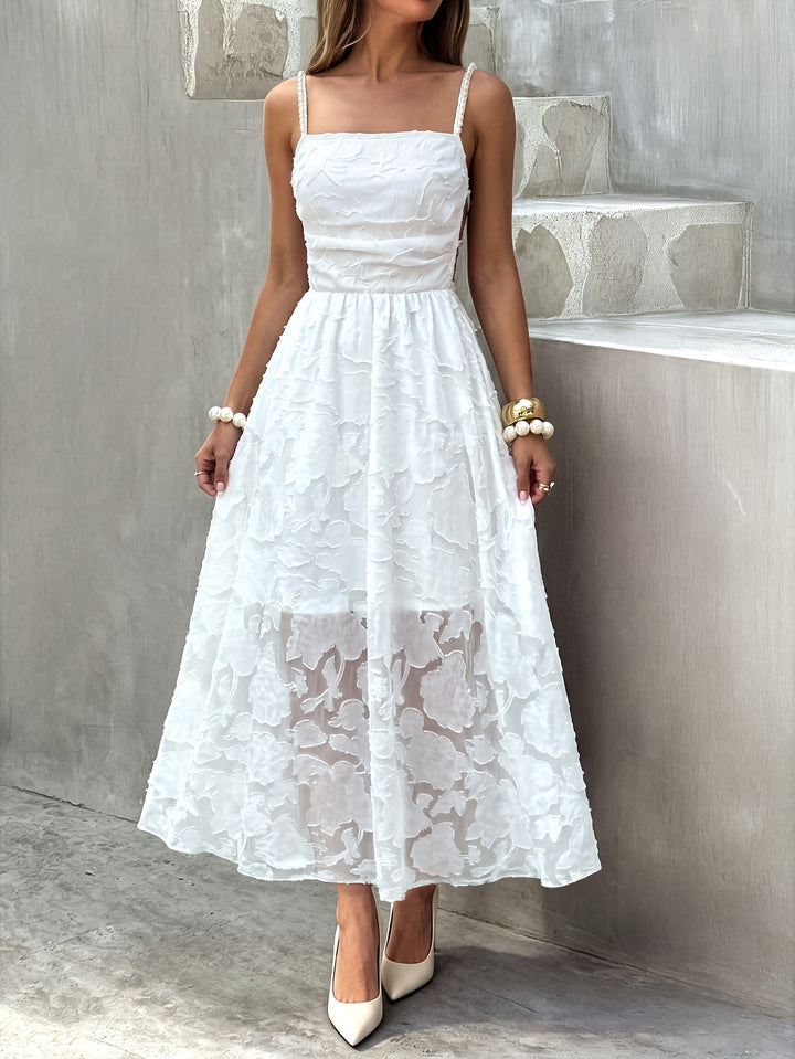 Ellis | Women's White Floral Square Neck Wedding Guest Dress
