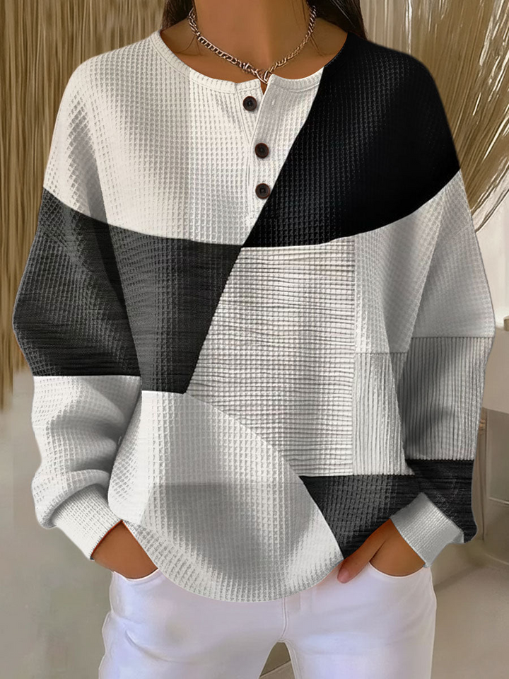 Radegund | Women Colorblock Waffle Henley Sweater