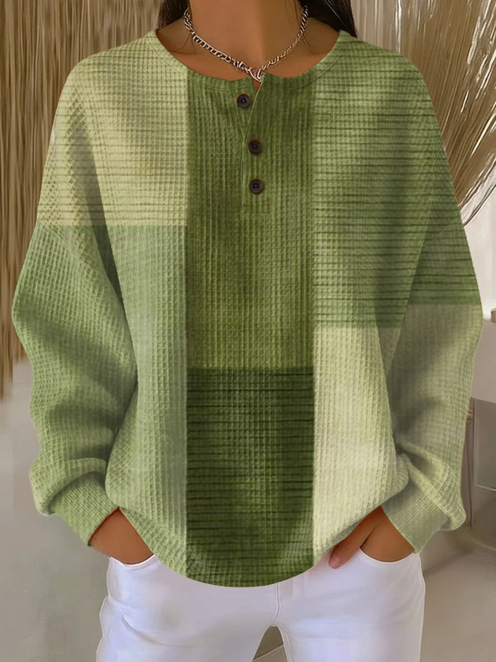 Radegund | Women Colorblock Waffle Henley Sweater