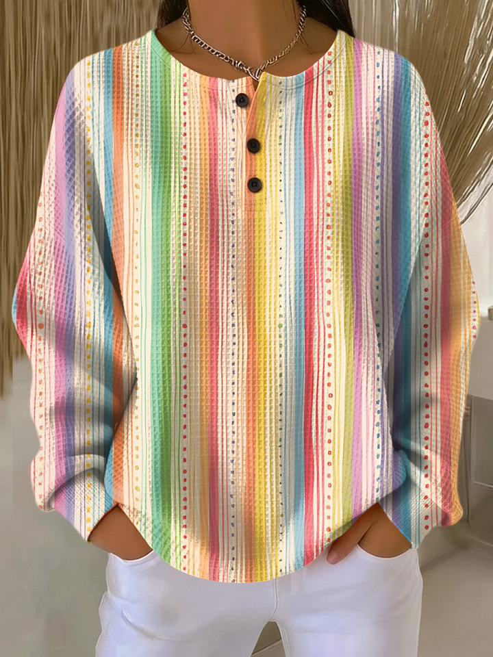 Radegund | Women Colorblock Waffle Henley Sweater