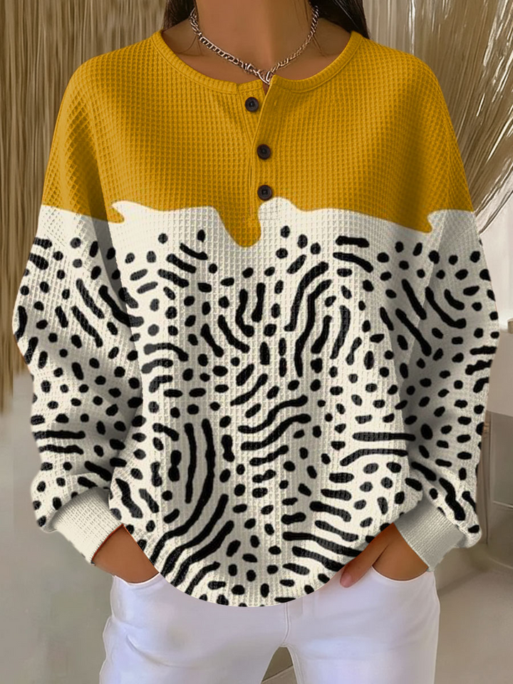Radegund | Women Colorblock Waffle Henley Sweater