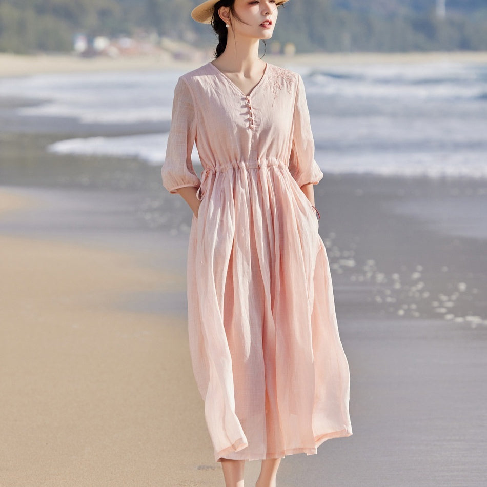 Tegan | Women Drawstring V Neck Maxi Dress