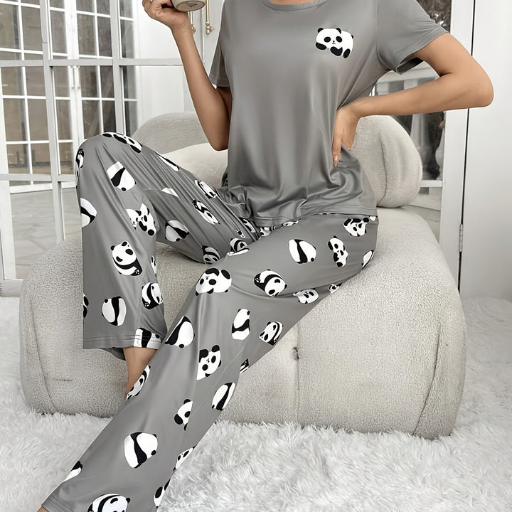 Comfortable Grey Pajamas for Women with Short Sleeve Breathable Plus Size Flowy Style