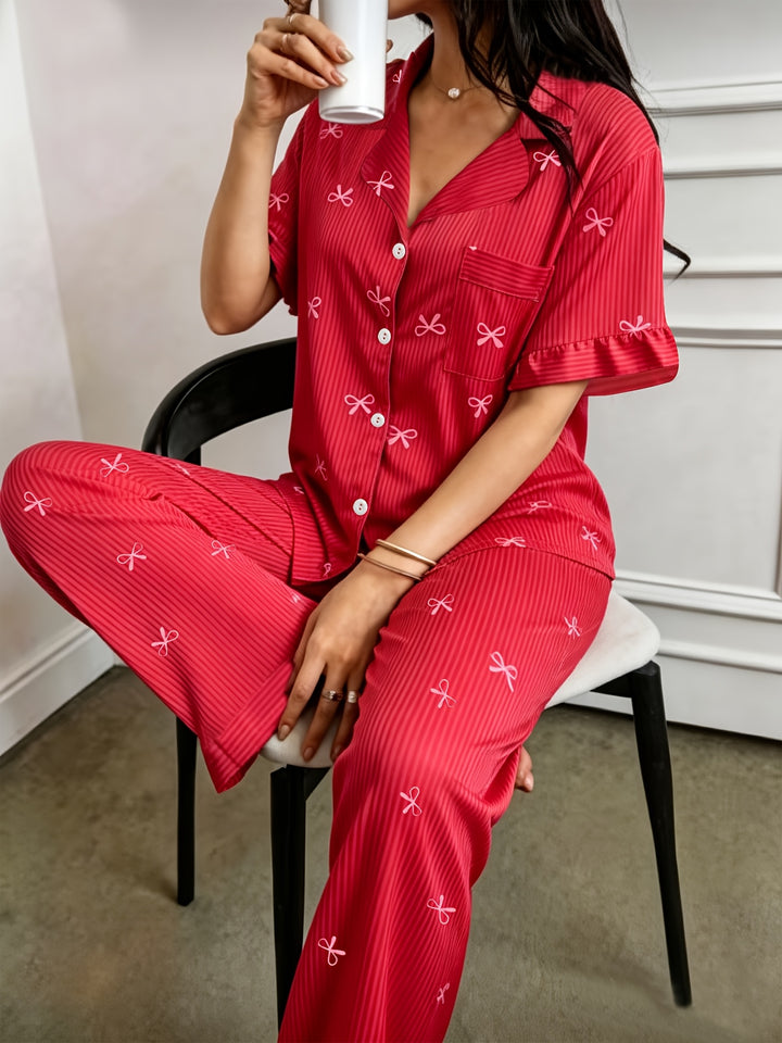 Alexandra | Women's Red Lace Casual Pajama Set