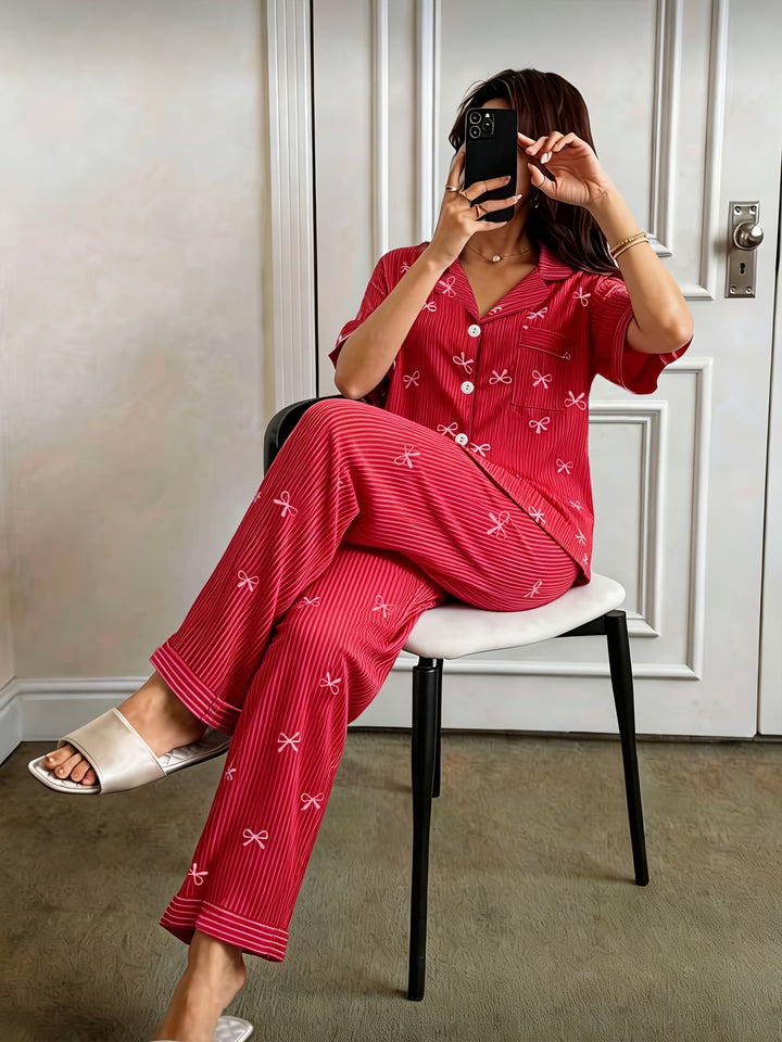 Alexandra | Women's Red Lace Casual Pajama Set