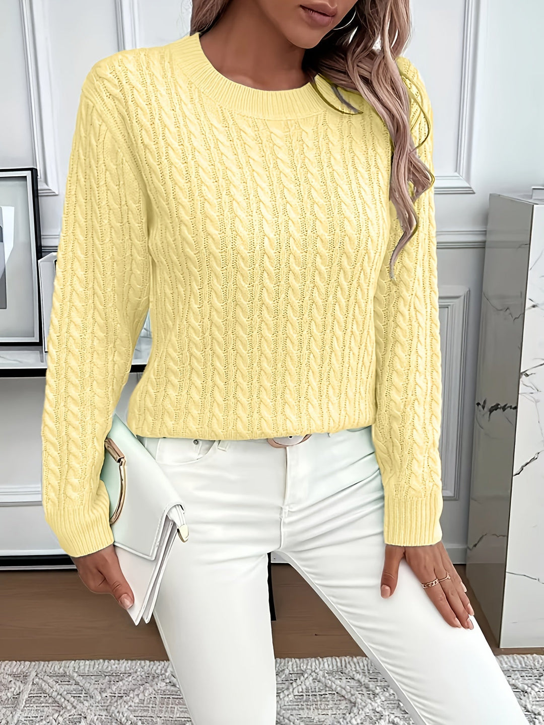 Aeron | Women Crew Cable Knit Pullover