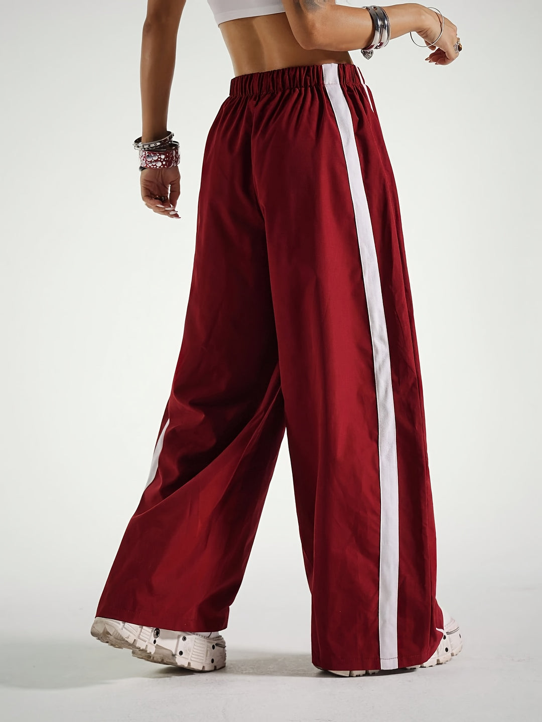 Stylish Red Pants for Women with Drawstring Plus Size Flowy Casual Style