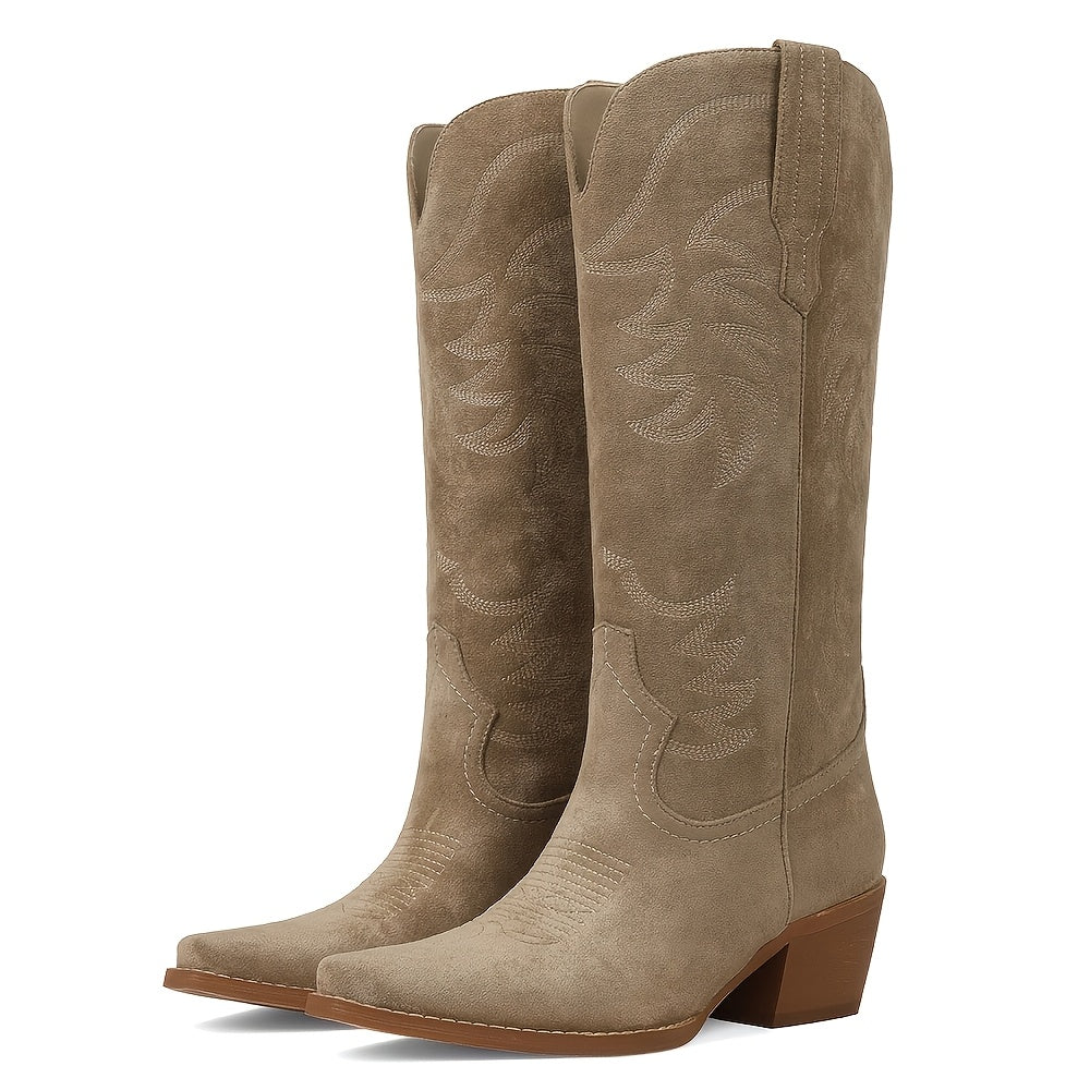 Yael | Women's Brown Knee High Wide Calf Cowboy Boots for Women