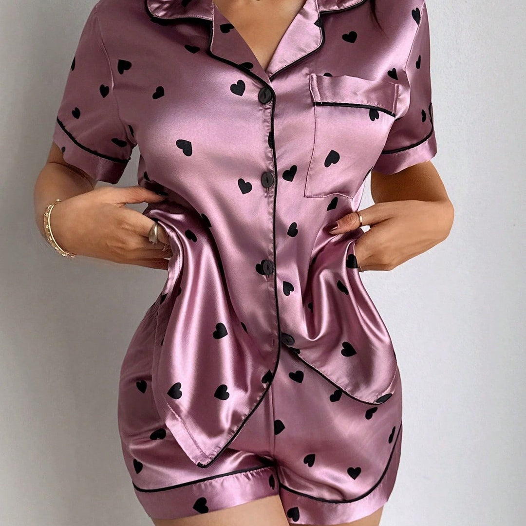Selene | Women's Pink Satin Casual Sequin Pajama Set