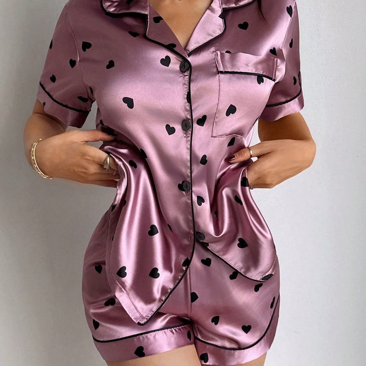 Selene | Women's Pink Satin Casual Sequin Pajama Set
