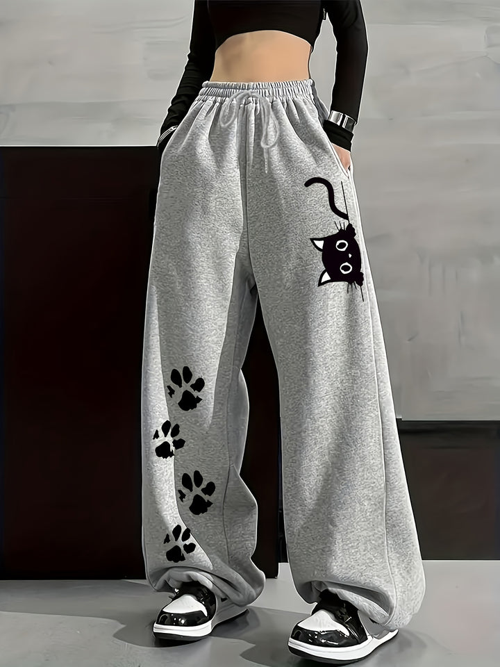 Stylish Geometric Fleece Casual Pants for Women with Plus Size Flowy Style