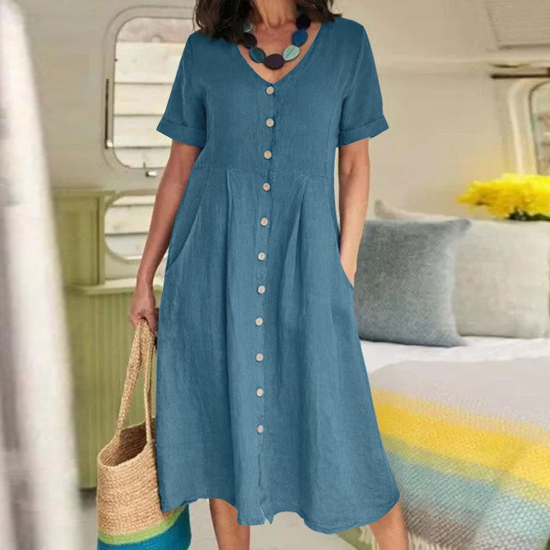Nia | Women Button Front Short Sleeve Midi Dress