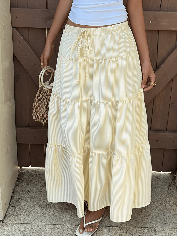 Yellow Skirts Tiered Stripe Drawstring Waist Maxi
