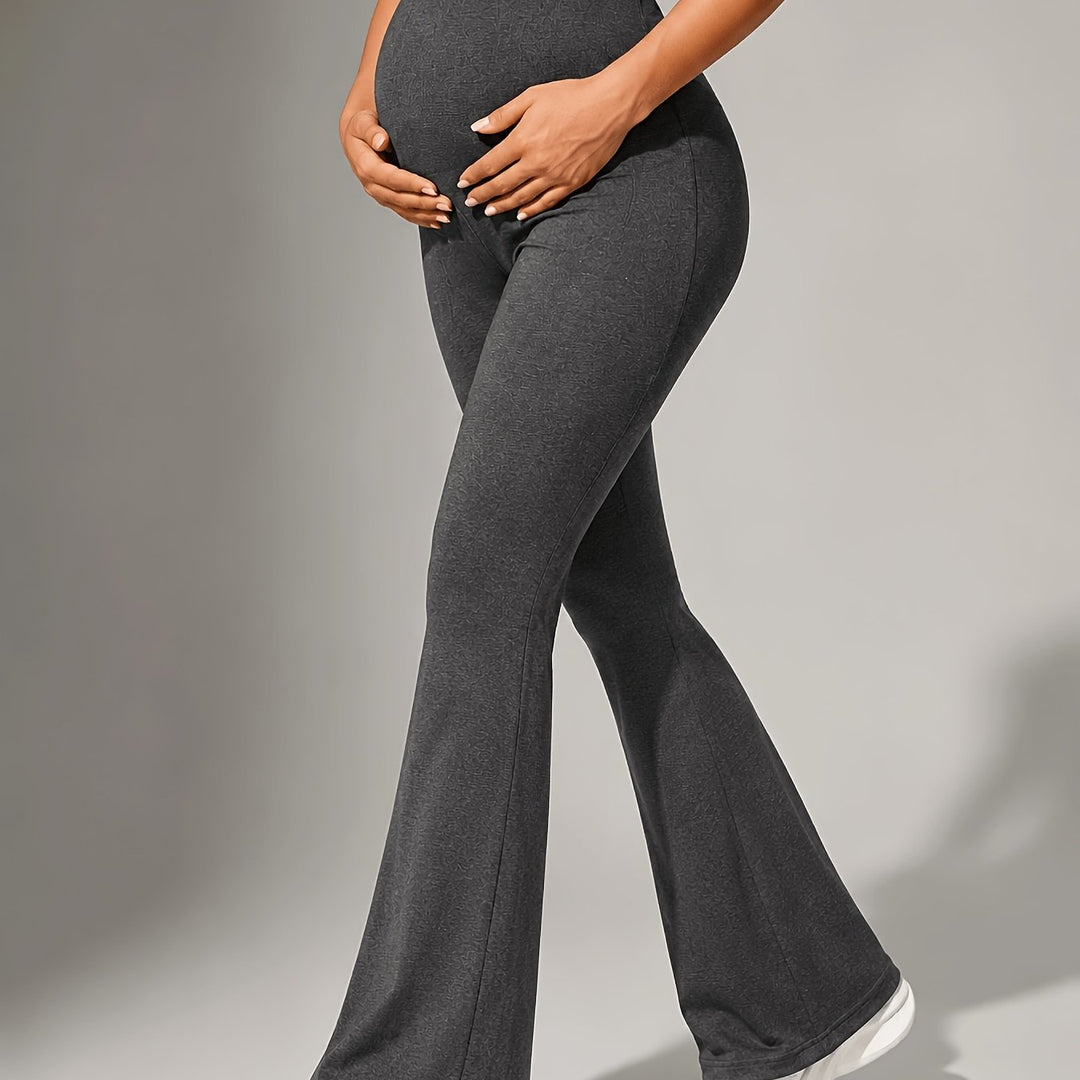 Janet | Women's Gray Knit Flare Casual Maternity Pants