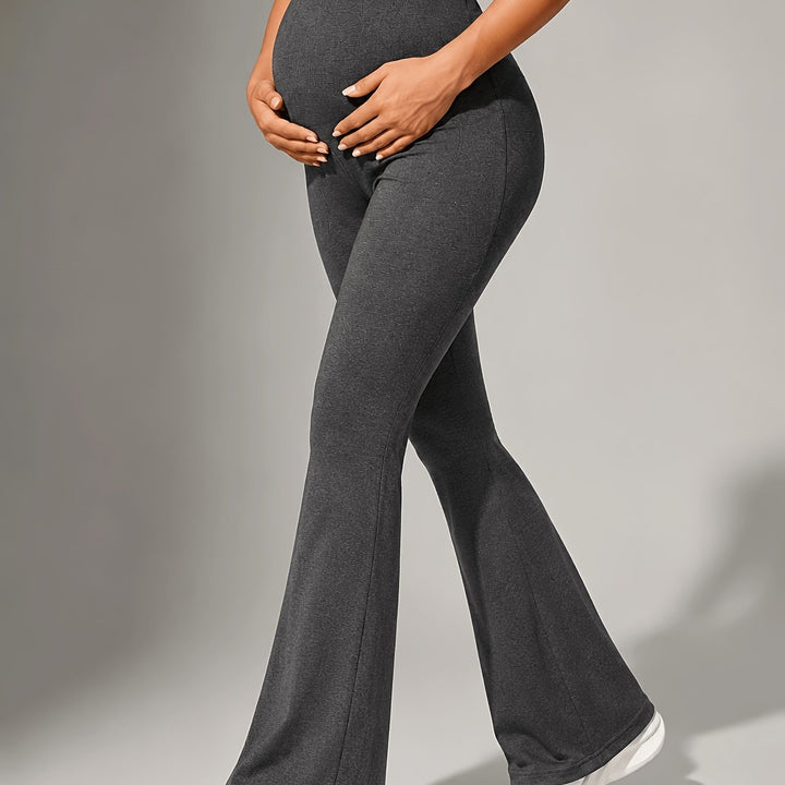 Janet | Women's Gray Knit Flare Casual Maternity Pants