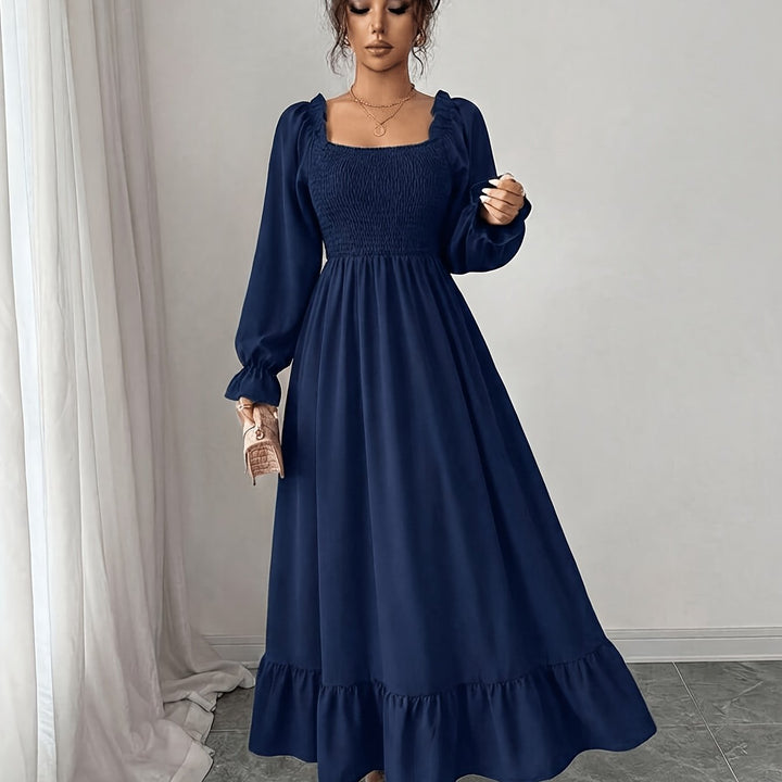 Serena | Women's Flare Square Neck Long Sleeve Evening Gown