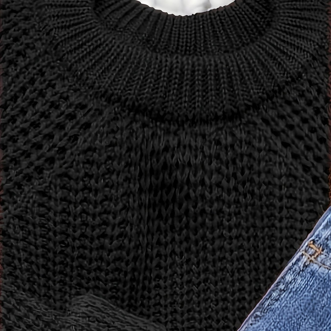 Edith | Women's Knit Oversized Crew Neck Long Sleeve Belted Casual Blouse