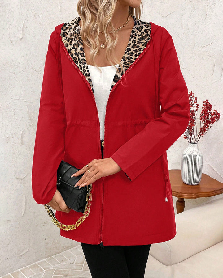 Marisela | Women's Long Hooded Jacket with Leopard Print Lining